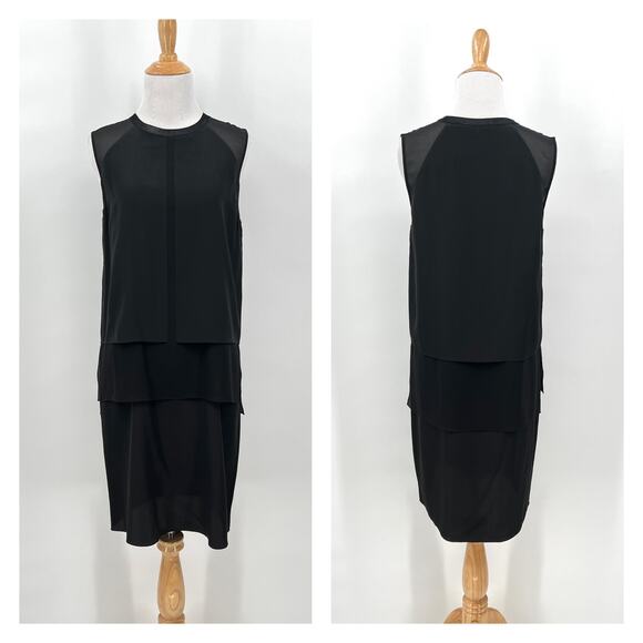 Vince Dresses & Skirts - VINCE Silk Dress Womens Small Black Sleeveless Layered Shift Crew Knee Length